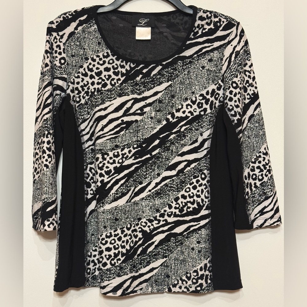 Fashionable Libra Leopard and Zebra Print Fitted Blouse GUC Size Medium